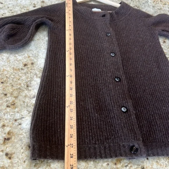 TSE RIBBED MID-SLEEVE 100% CASHMERE BALLOON SLEEVE ROUND COLLAR BUTTON SWEATER